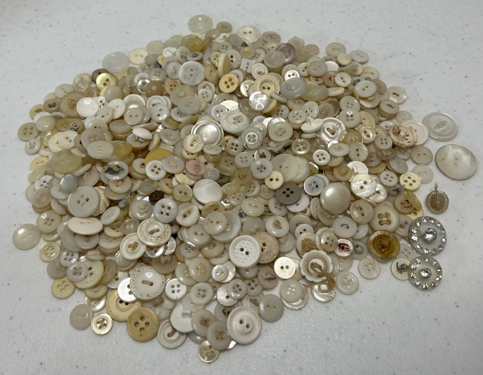 Vtg Mother of Pearl Buttons 1 Pound Lot Various Sizes Styles Shell Plastic Old