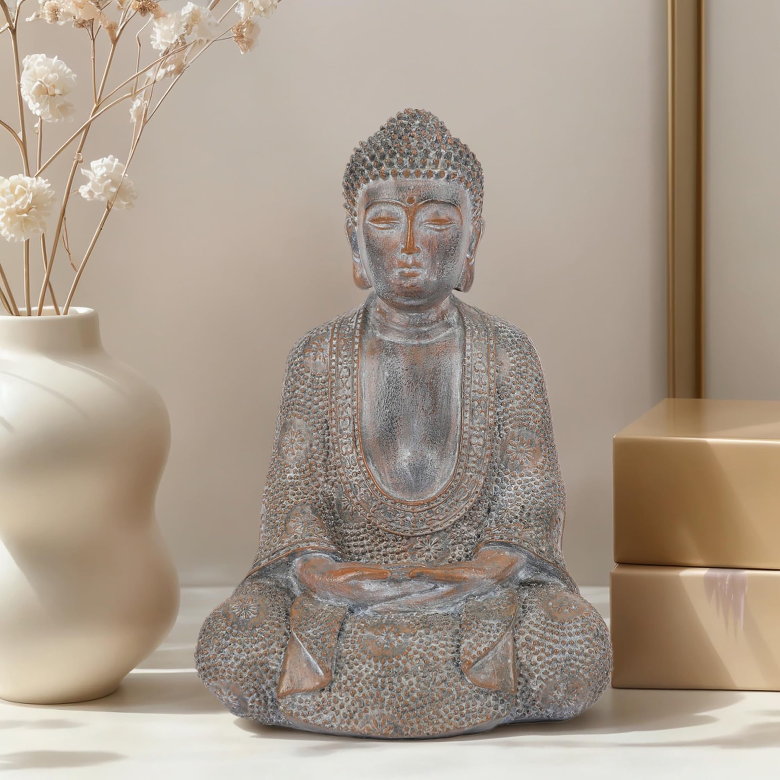 Buddha Statue Resin Zen Garden Sculpture 8.66 in
