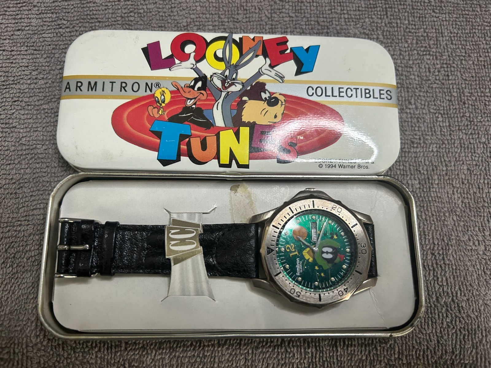 Vintage 1990s Armitron Marvin the Martian Watch with Leather Band & Original Cas