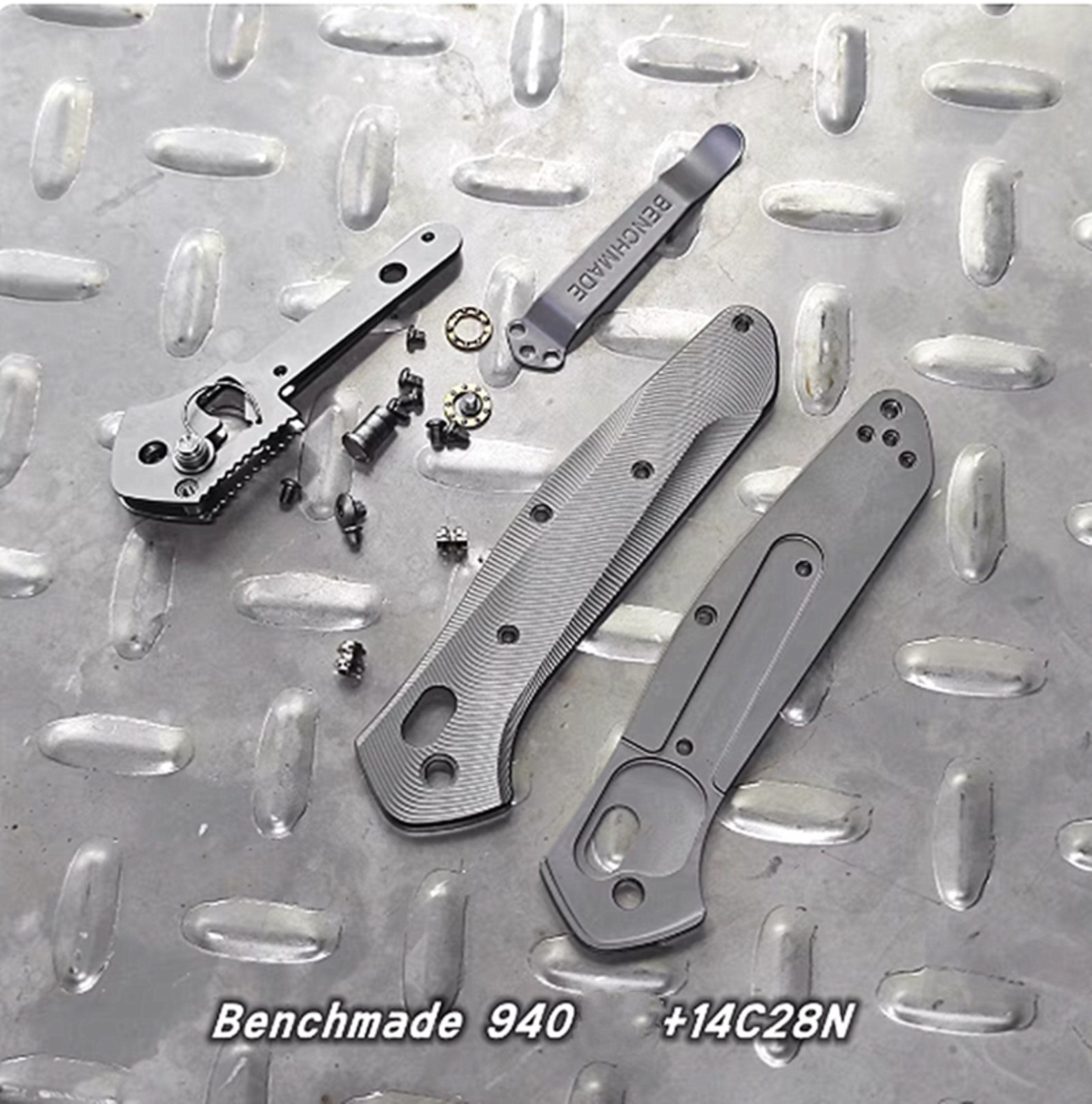 1Set TC4 Handle Scales+14C28N Stainless Steel Blade for Benchmade 940