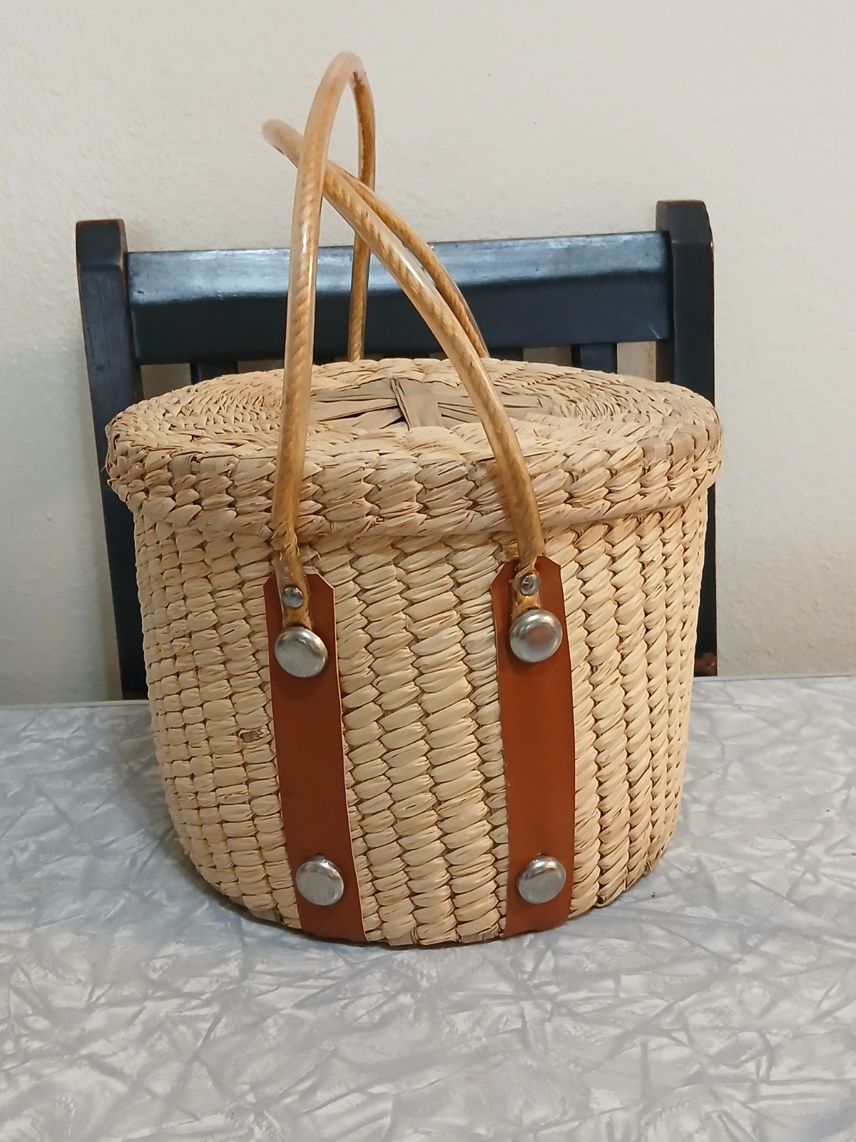 Vintage Hand-Woven Lidded Basket-Purse