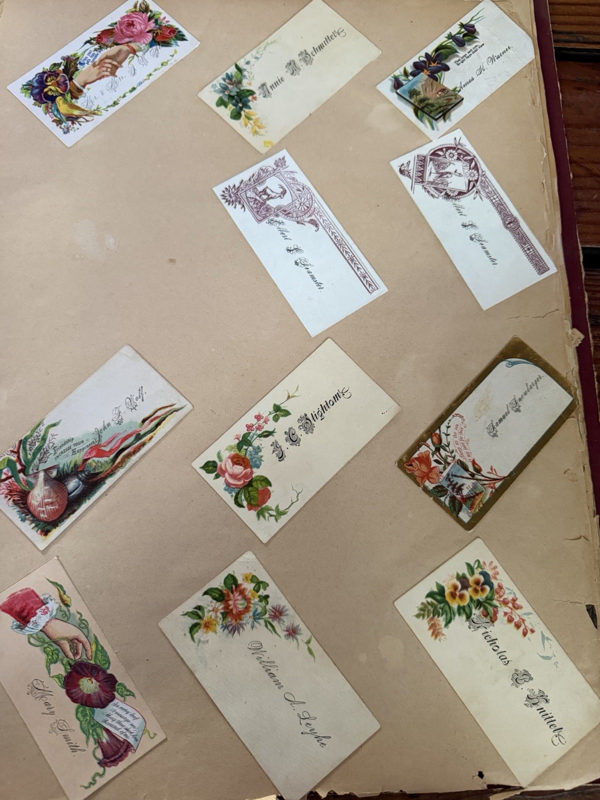 Antique Scrapbook with Victorian Trade Cards Calling Cards Diecuts Cut Papers +