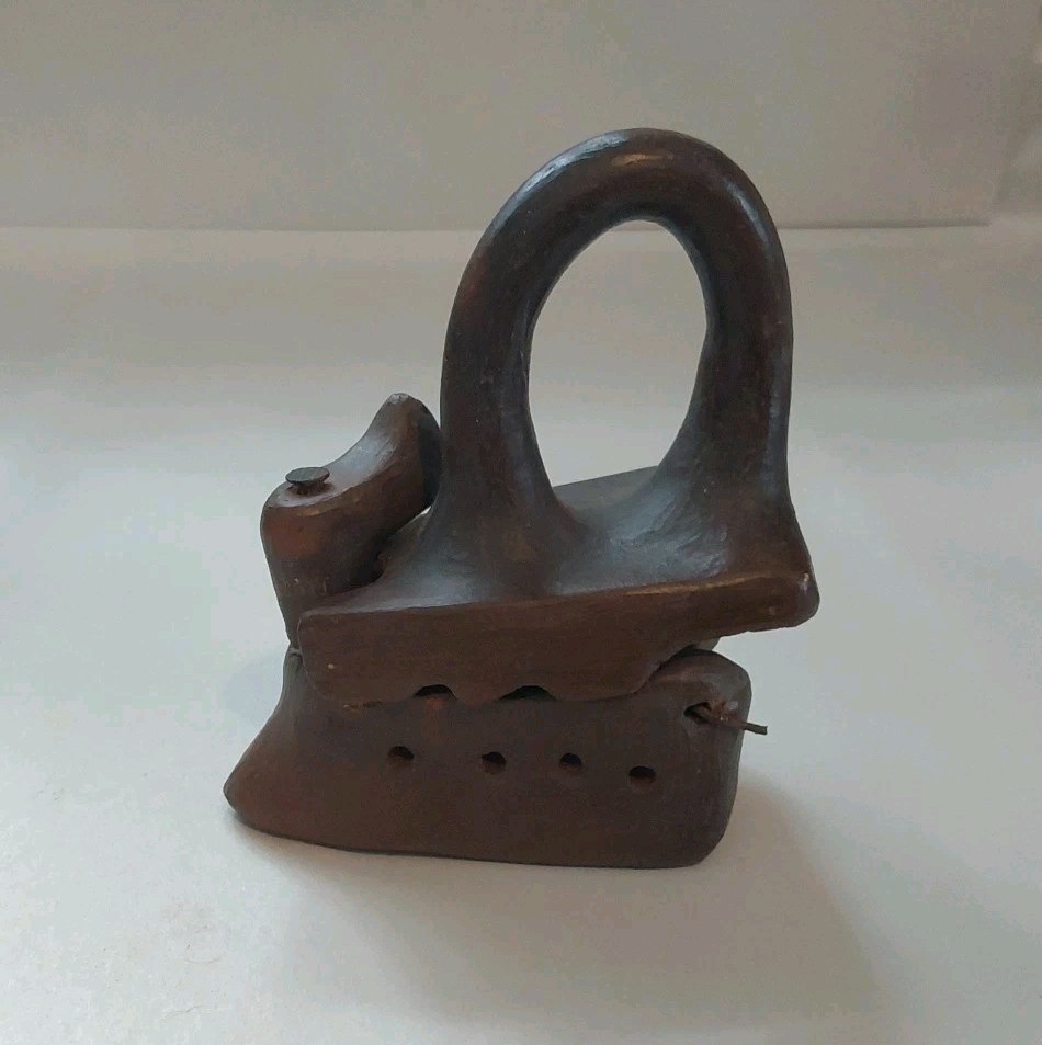 Antique Teracota Sad Iron w/Forged Iron Nail-Great Condition 4 X 3.5 Inches
