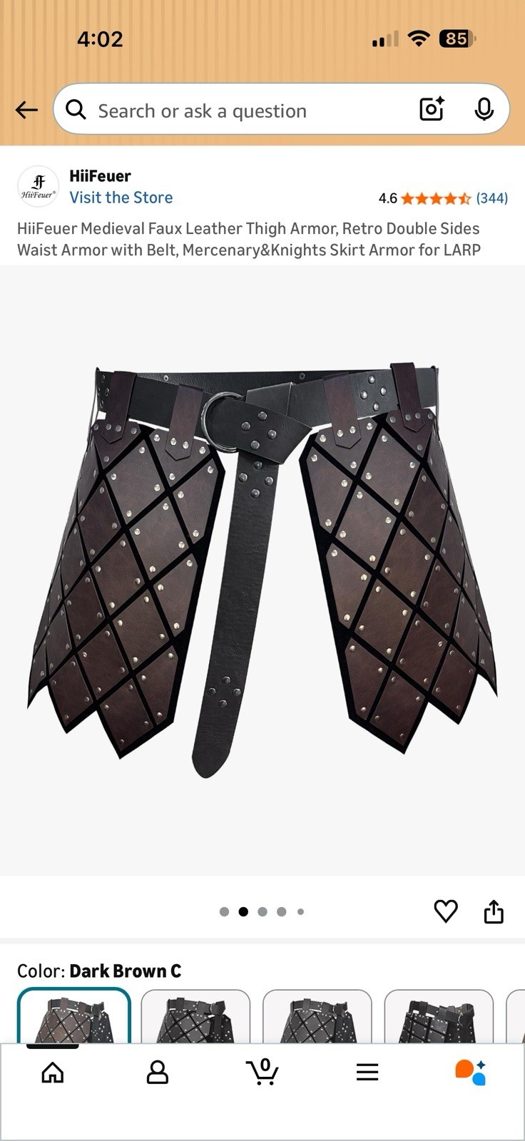 HiiFeuer Medieval Faux Leather Thigh Armor, Pirate-Double Side Waist-Viking LARP