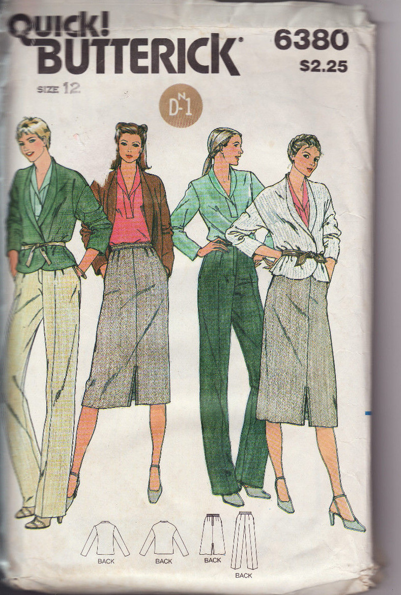 6380 BUTTERICK Quick c.1970s – Wrap JACKET TOP SKIRT PANTS – Sz 12 B 34″