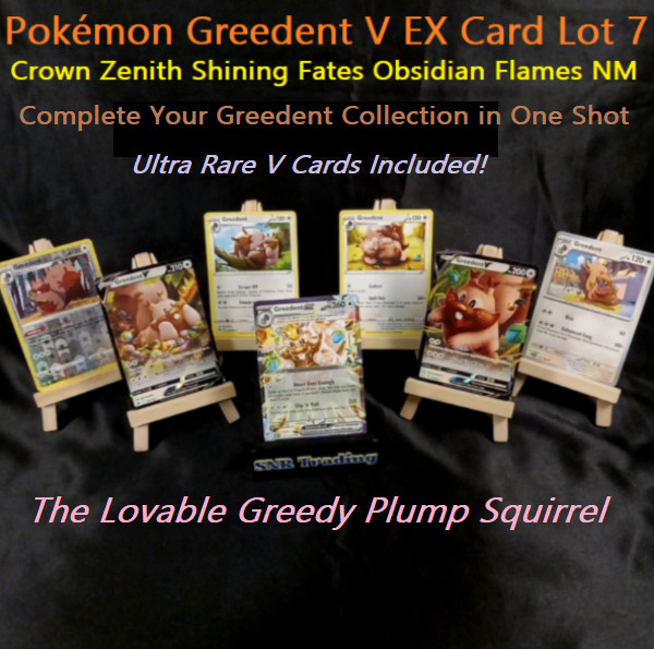 Pokémon Greedent 7 Card Lot V EX Reverse Holo NM Crown Zenith Obsidian Flames NM