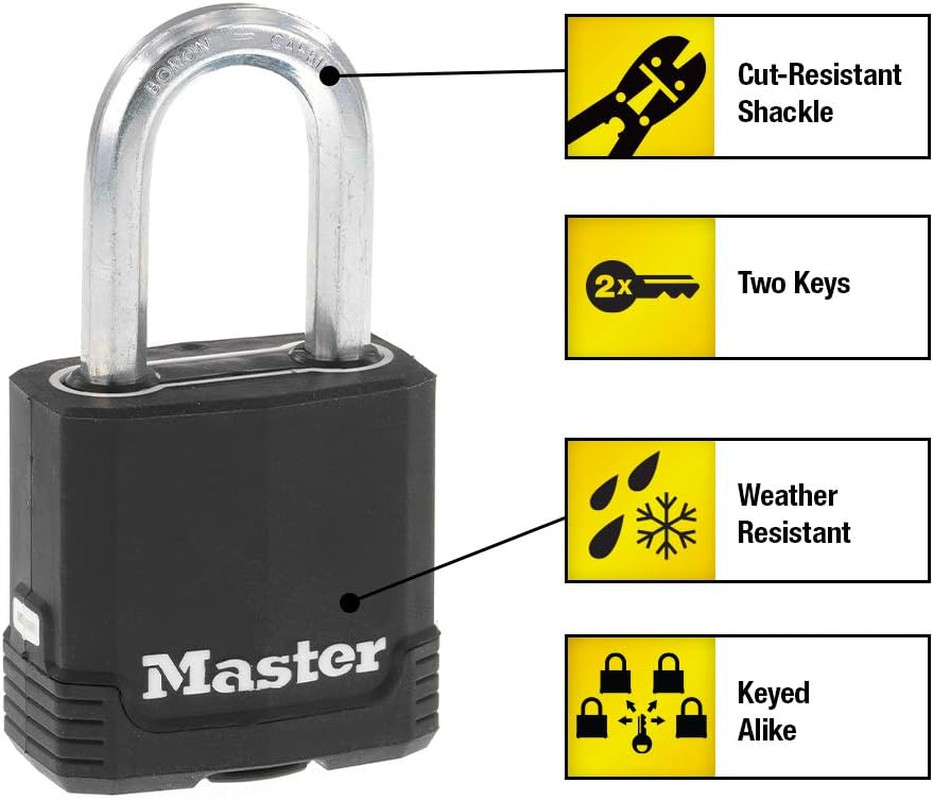 Black Outdoor Key Lock, Heavy Duty Weather Resistant Padlock with Cover, Keyed A