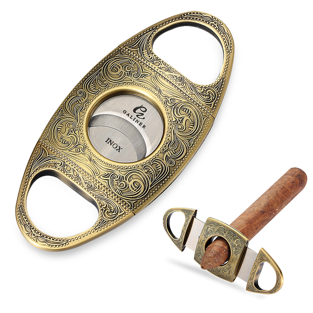Galiner Vintage Cigar Cutter Carved Design Stainless Steel Guillotine Gift Box