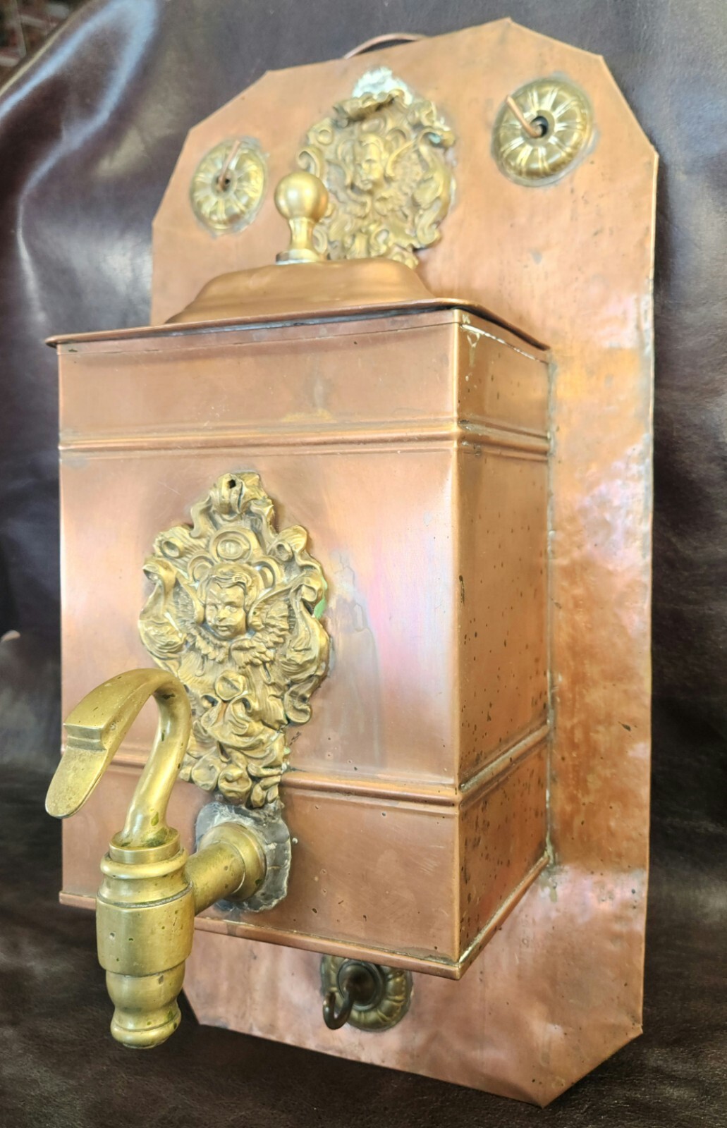 Antique 19th Cent. Belgian Copper Lavabo/Wall Fountain 10×19″ OOAK/Charming