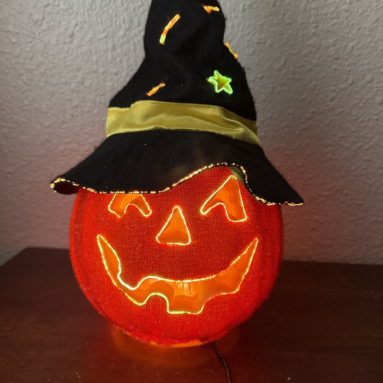 Vtg. Halloween Scarecrow Fall Pumpkin Fiber Optic Color Changing Jack O Lantern