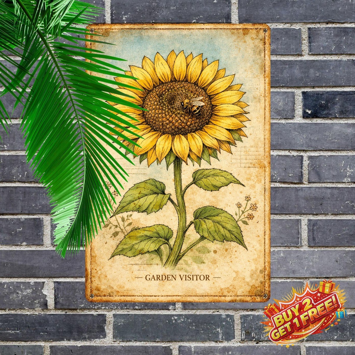 Bee Sunflower Garden Sign 8×12 Funny Outdoor Home Decor Metal Tin Plaque
