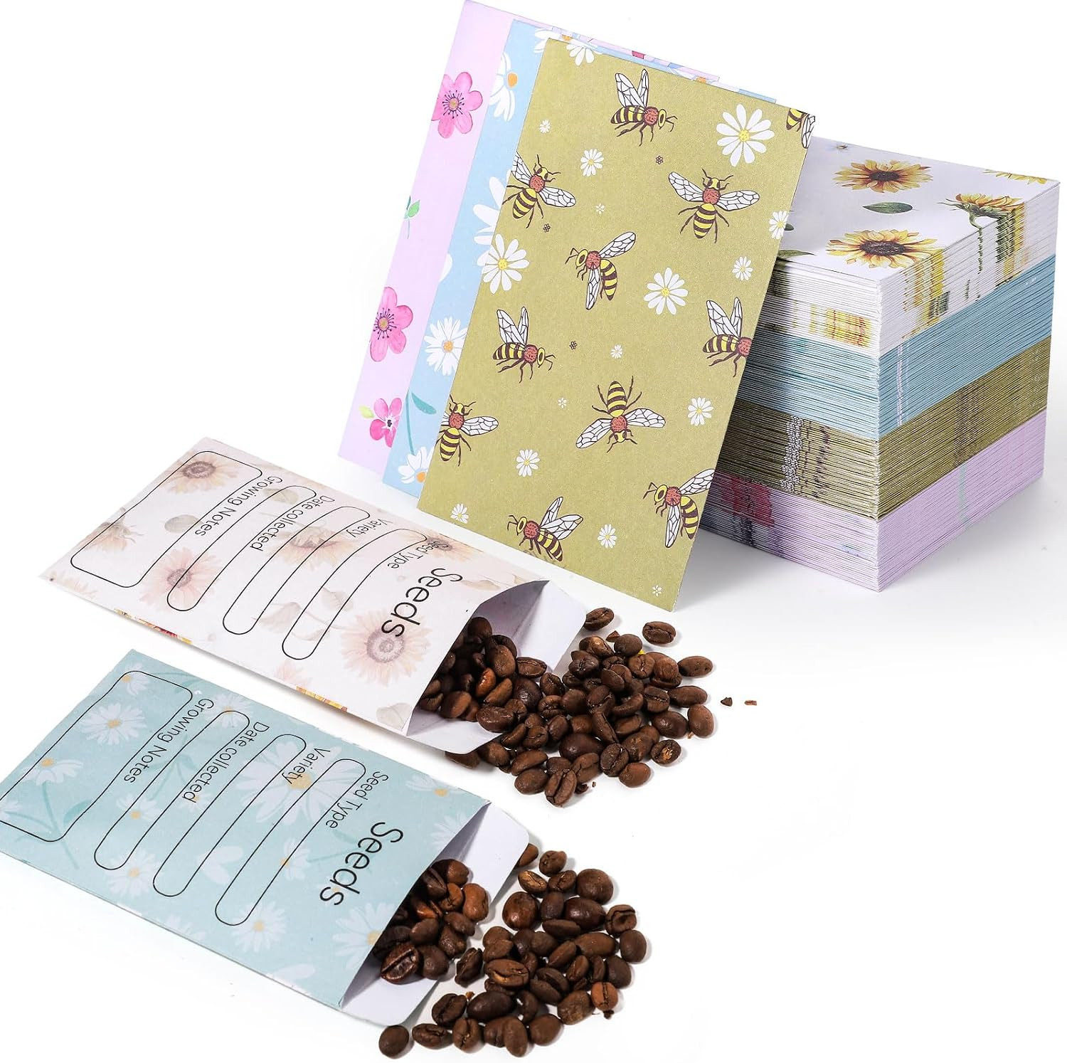 160 Seed Envelopes, Self-Sealing Seed Storage Packets, 3.15 x 4.72 In | 4 Floral