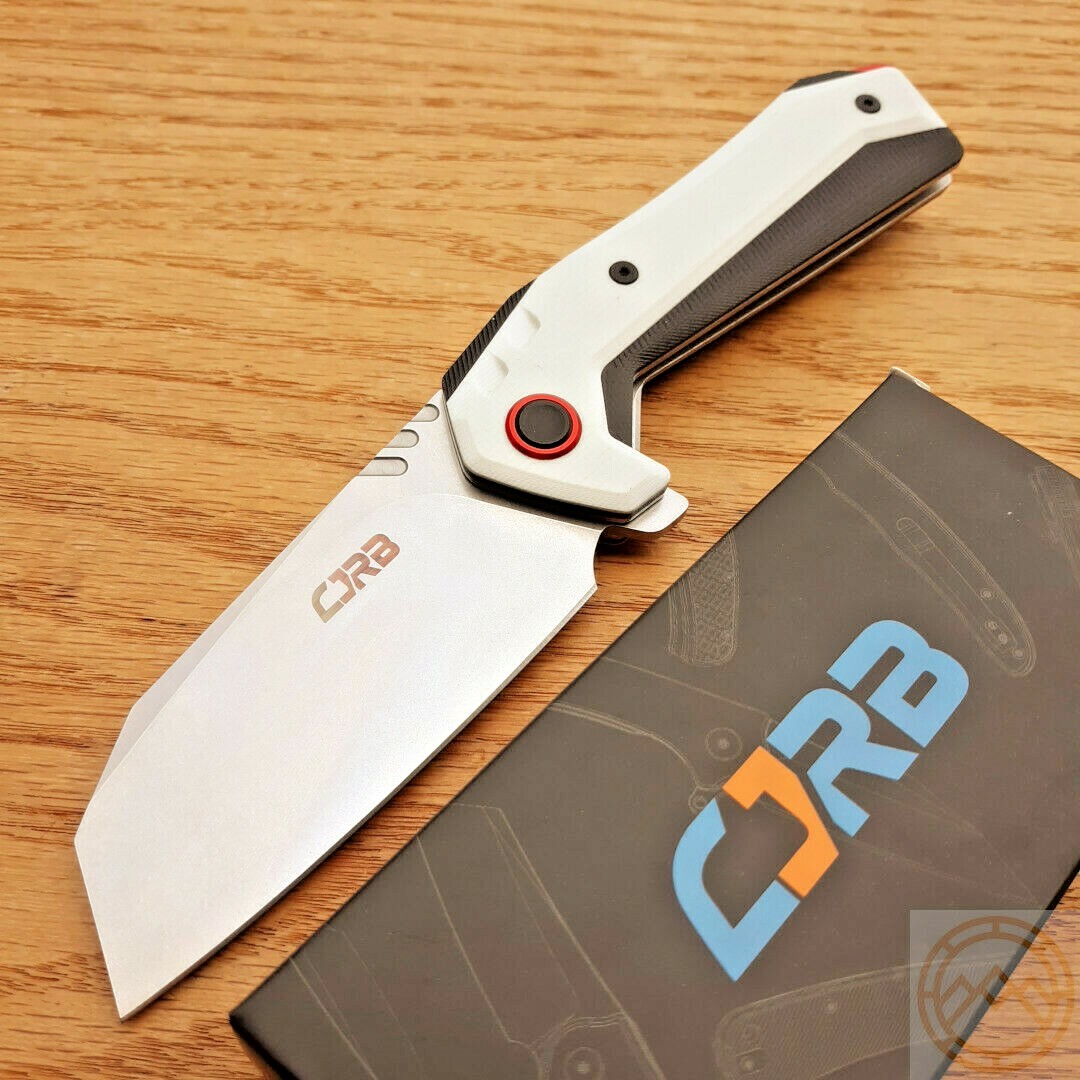 CJRB Tigris Folding Knife 3.50″ AR-RPM9 Steel Blade White And Black G10 Handle