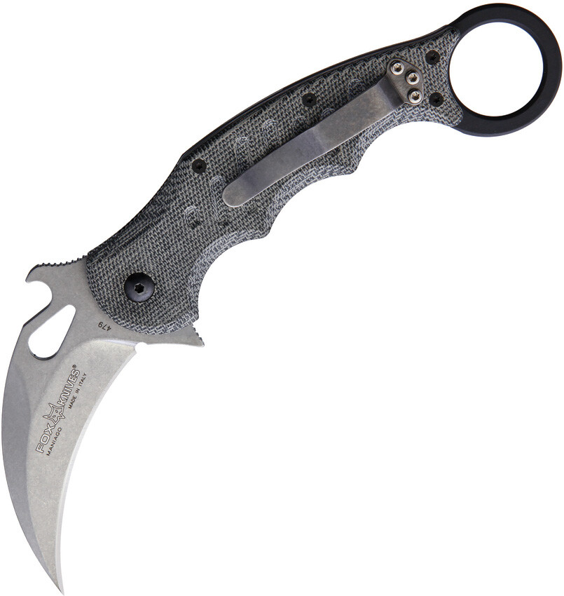 Fox Karambit Linerlock Black Micarta Folding Stonewashed N690 Knife 479MIBSW