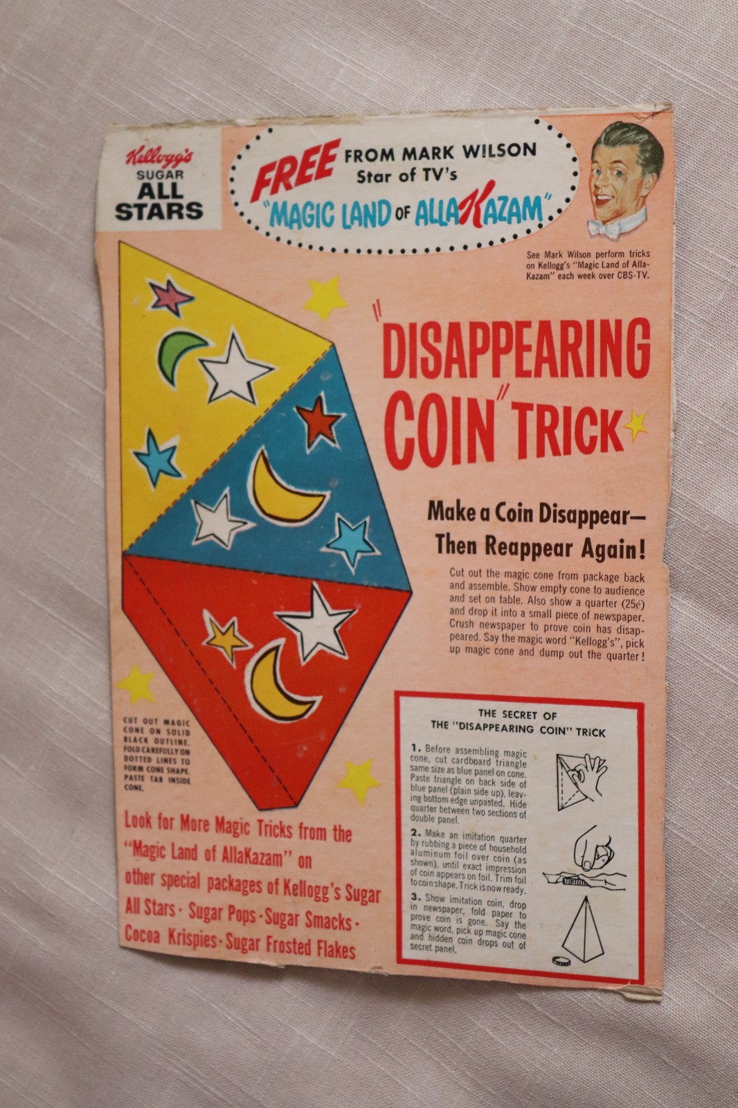 RARE* Kellogg’s SUGAR ALL STARS Cereal Box BACK w/ TV’s Magic Land of Alia Kazam
