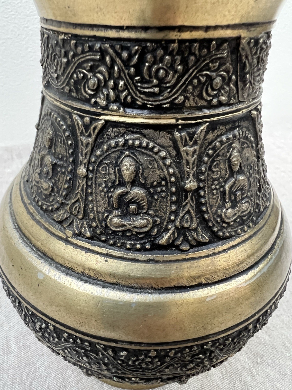 Vtg Decorative Brass Bronze Vase Vessel Jug Buddha Indian Tibetian Nepalese