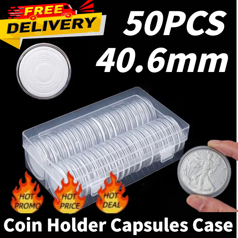 30MM/40.6MM~Clear Round Coin Capsules Plastic Coin Holders &White Gaskets & Box