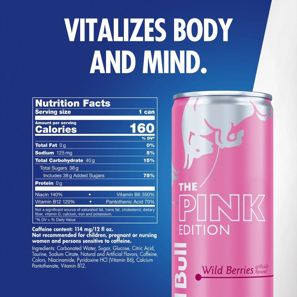 Energy Drink Wild Berries Flavor 12 fl oz Cans Pack of 4 High Caffeine 80mg