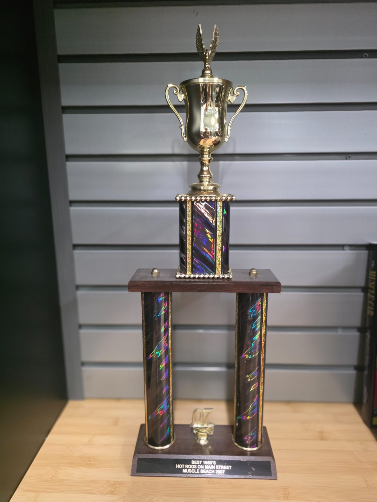 23″ Gold & Multi Color Shimmer 2 Tier Car Show Trophy with Cup & Wings Topper