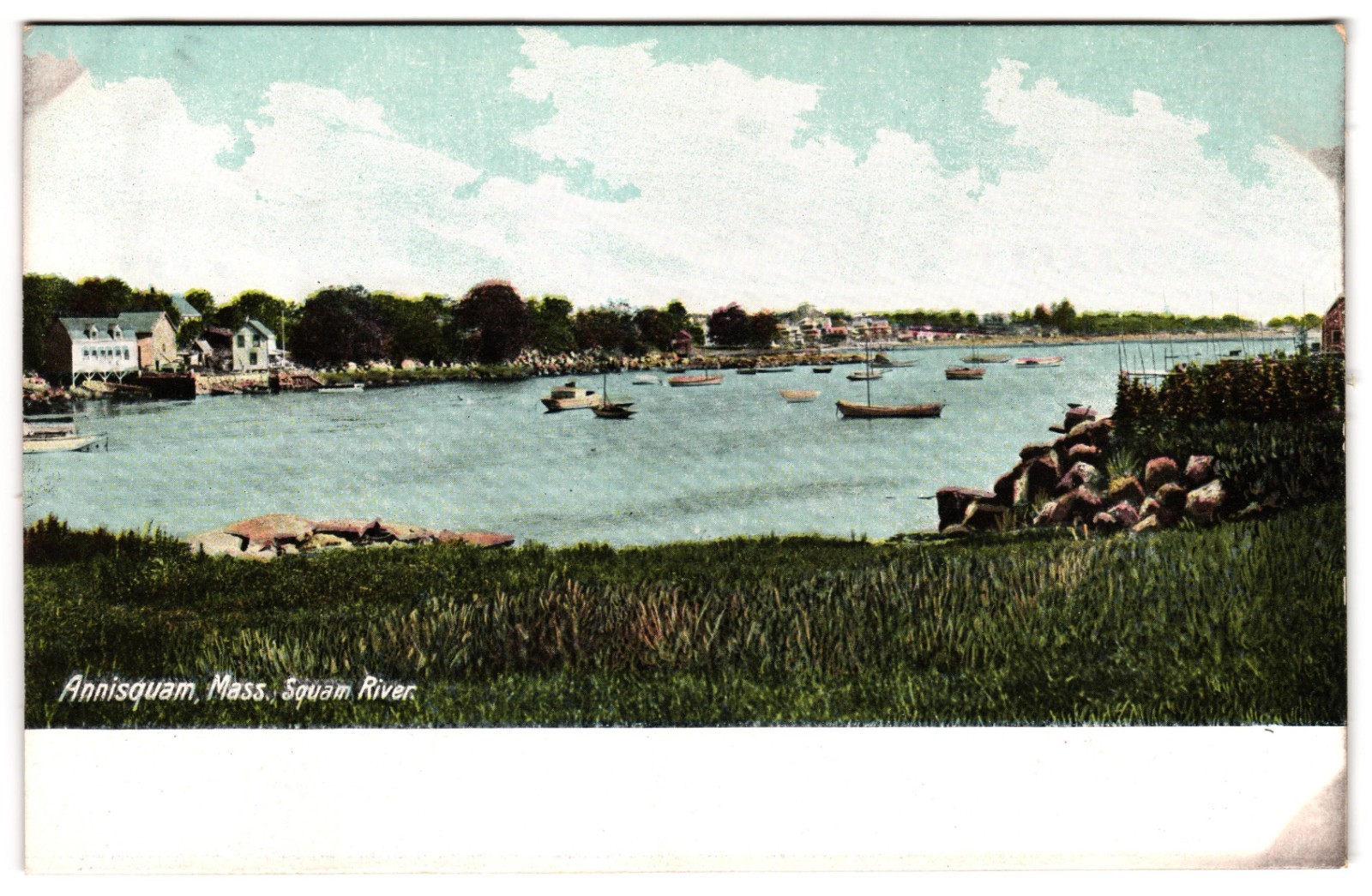 Squam River Boats on Water Annisquam Massachusetts Postcard