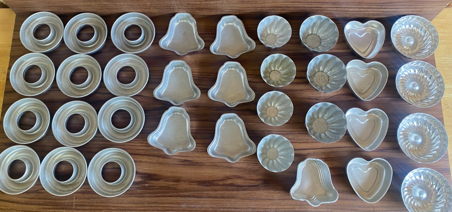 34 Vtg Tart Tins Cake Molds Jello Mixed Lot Need A Good Cleaning Aluminum