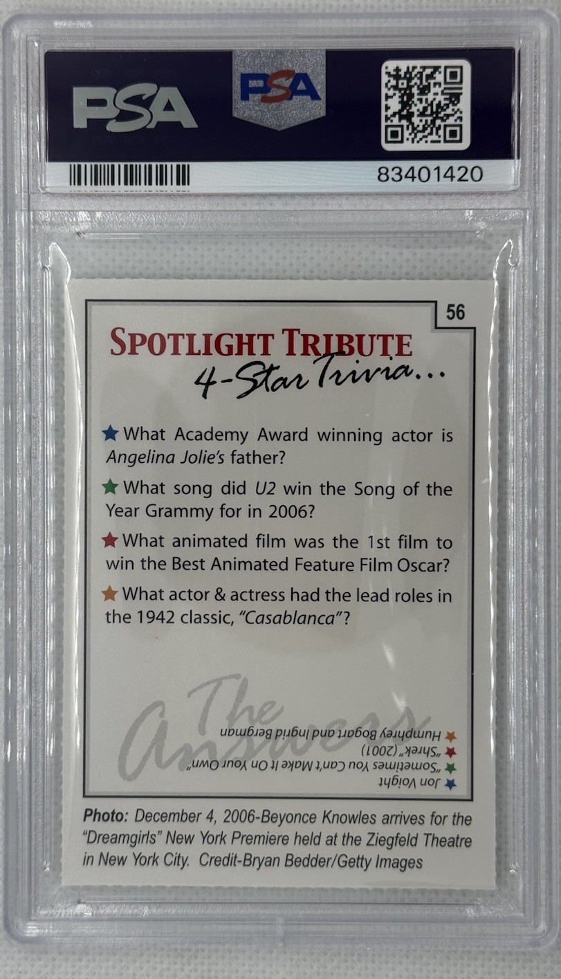 2007 Spotlight Tribute 4-Star Trivia #56 Beyoncé Knowles PSA 10 GEM MINT LOW POP