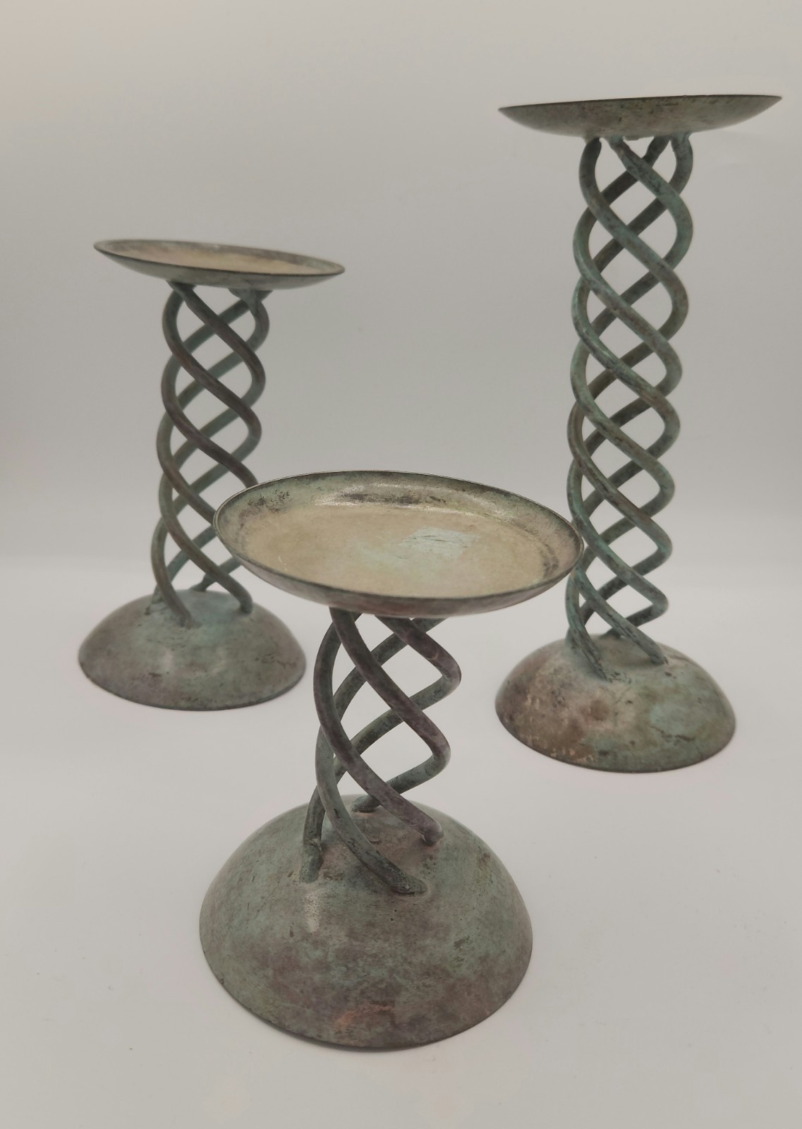 Vintage Set of 3 Hosley Classic Collection Spiral Patina Candle Stands INDIA