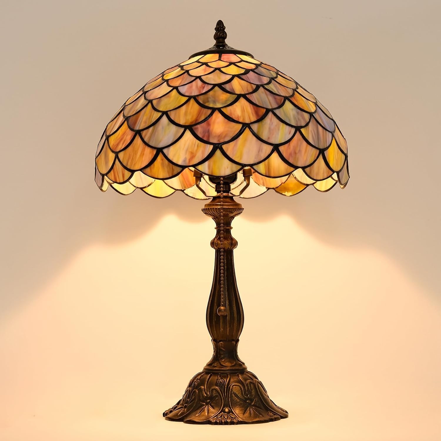 Style Table Lamp Vintage Stained Glass Desk Lamp Mable Gradient Green Fish Scale