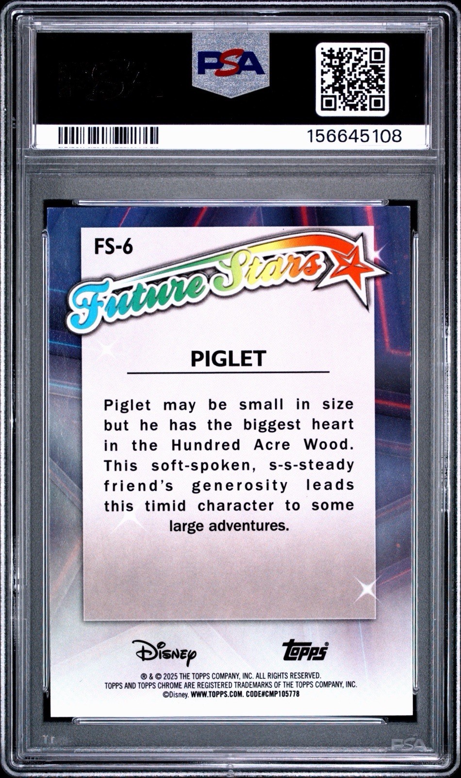 2025 Topps Chrome Disney Piglet Future Stars Mickey Red & Black /28 PSA 8 #FS-6