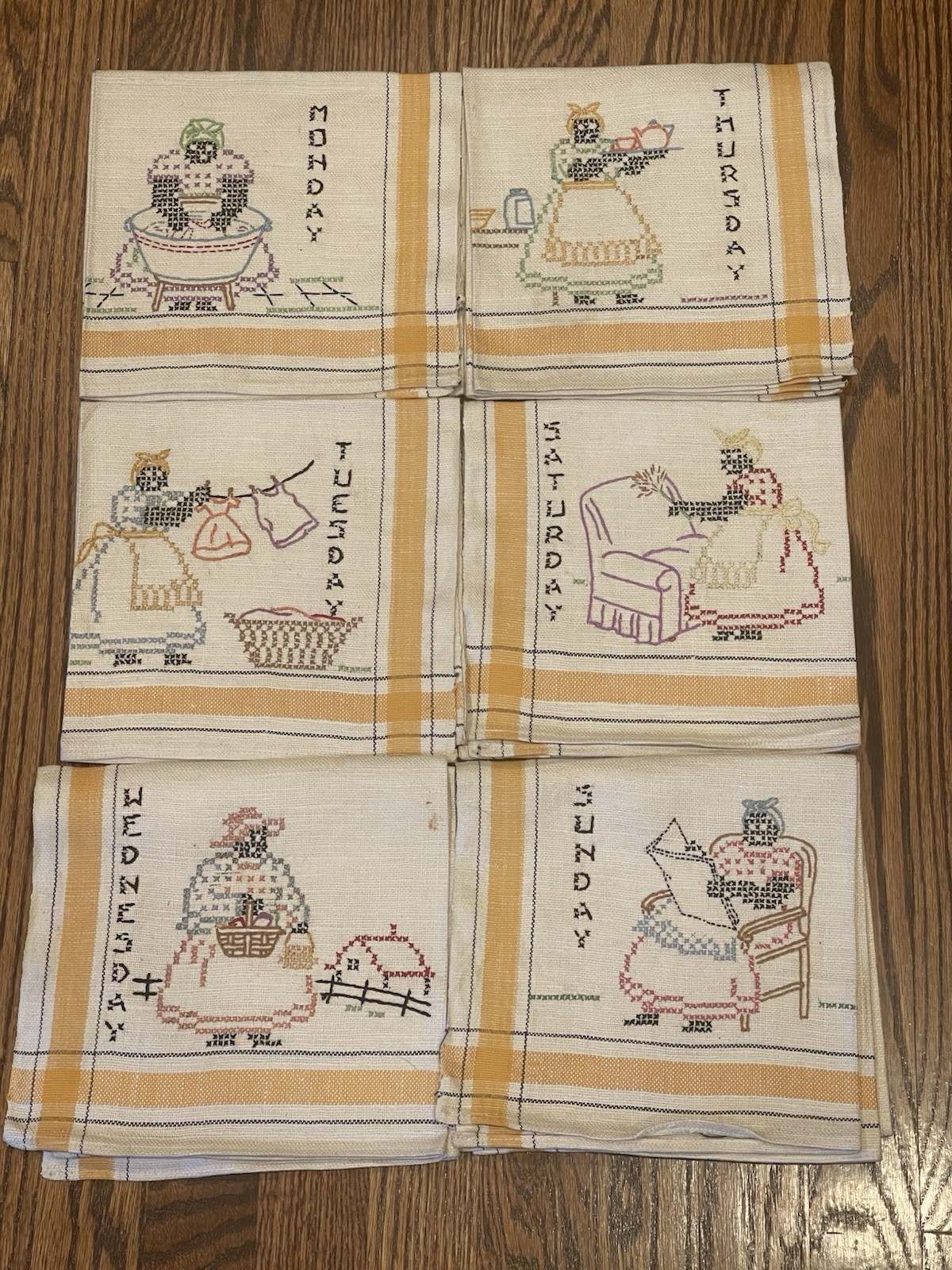 6 Vintage Linen Days Of The Week Chores Tea Towels Stevens Linen Works