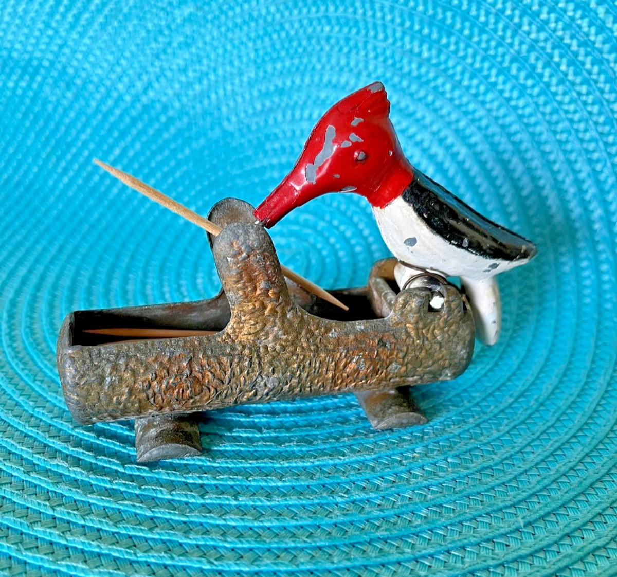 Vintage Metal San-I-Pik Red Woodpecker Bird Toothpick Dispenser Midcentury 1950s