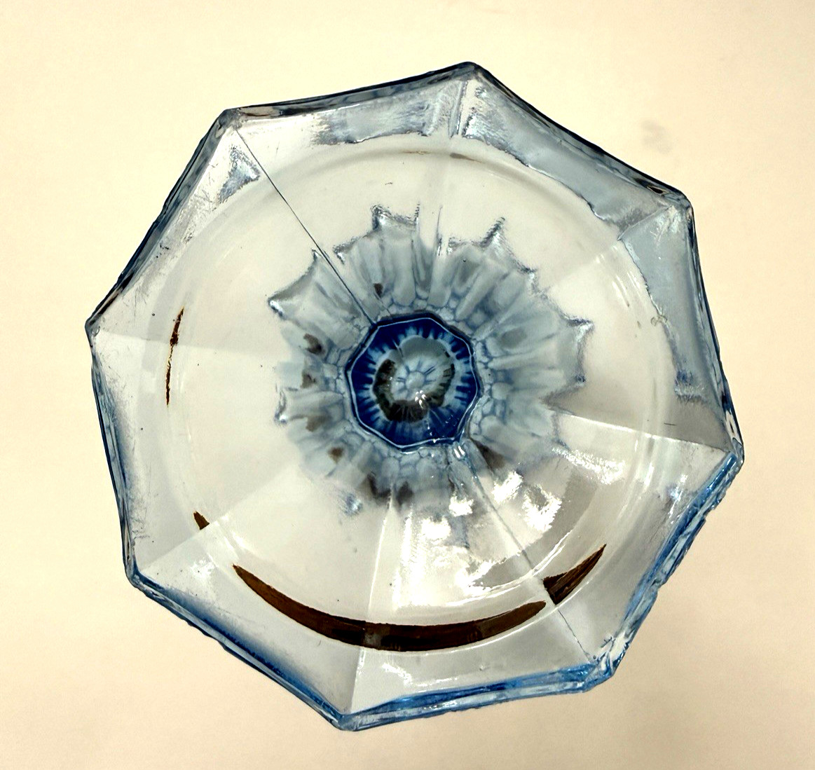 1930’s Art Deco Walther & Sohne Clear Blue Trafalgar Vase 8″h 8 Panel Germany