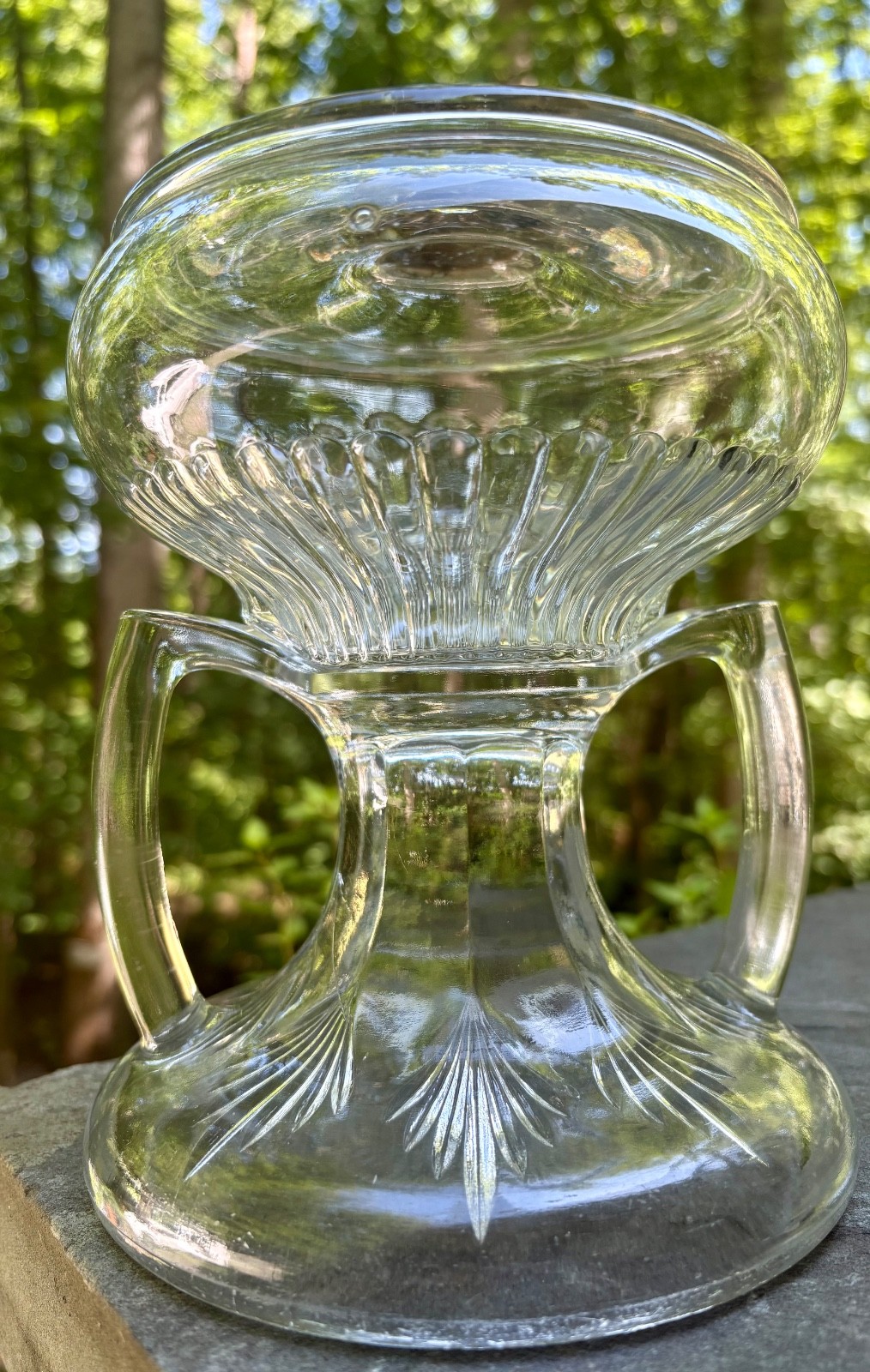 Antique EAPG Double-Handed Clear Glass Kerosene Oil Lamp – Circa 1890’s