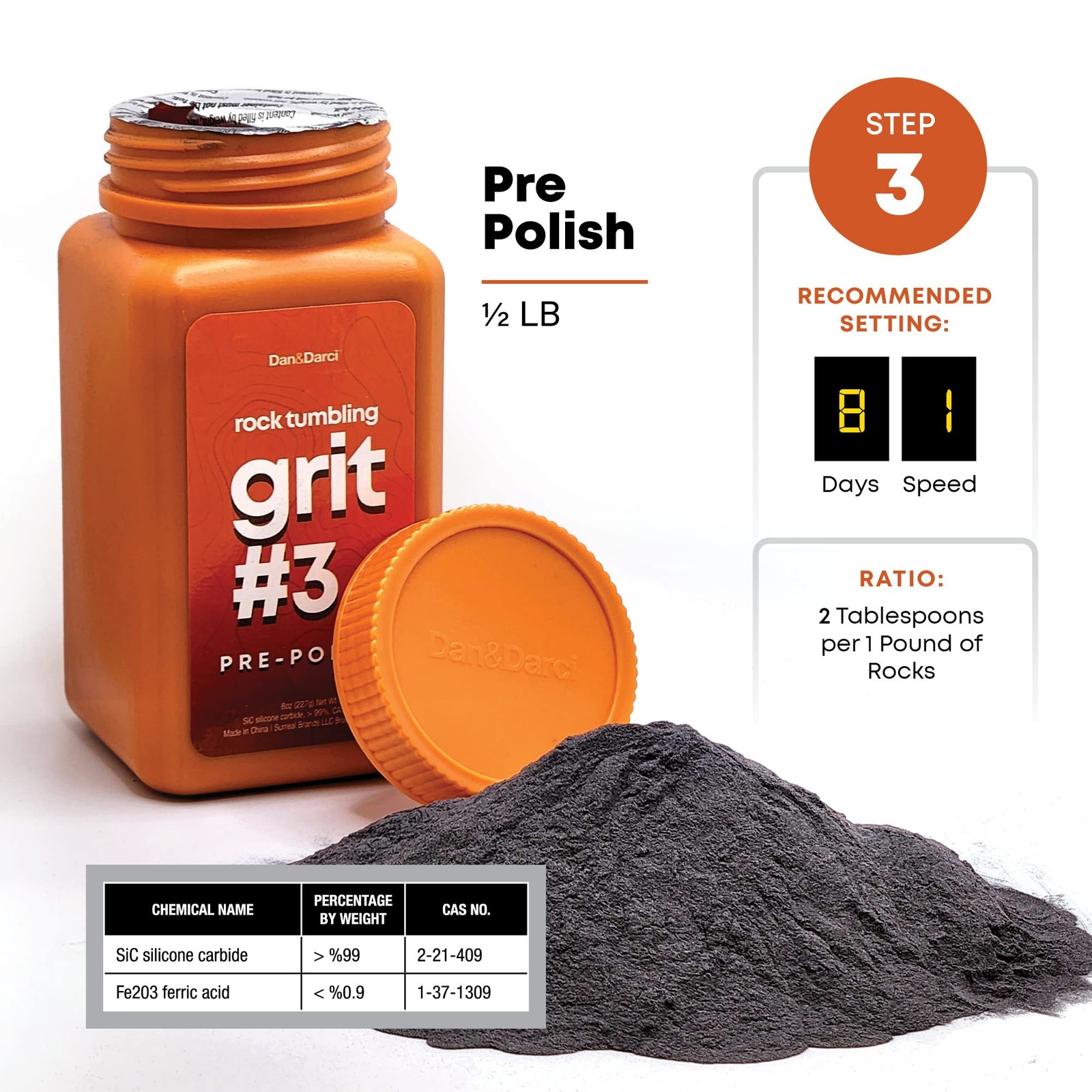Dan&Darci Rock Tumbler Grit Refill Kit – 3.5 Pounds Grits medium, Multicolor