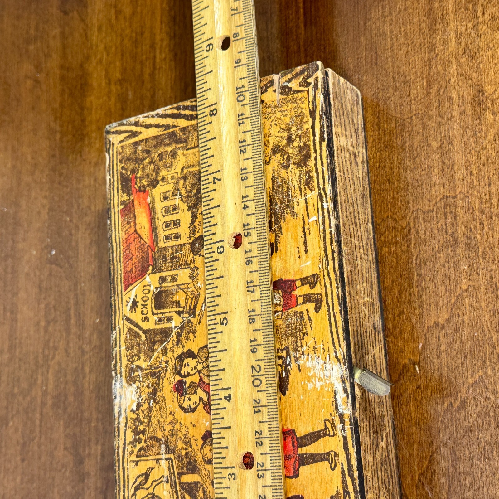 Vintage American Pencil Co No. 1232 Wood Pencil Box Schoolhouse Children Sliding