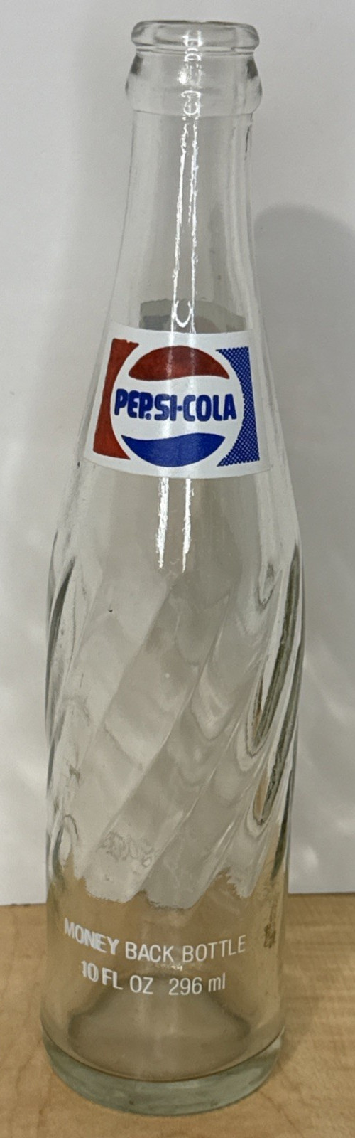 Vintage 1970s Pepsi 10oz Swirl Glass Bottle ACL Money Back Returnable