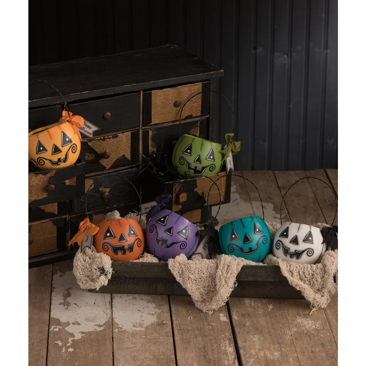 Bethany Lowe Halloween White Jack O Lantern Pumpkin Bucket, 5.5″ Tall NWT