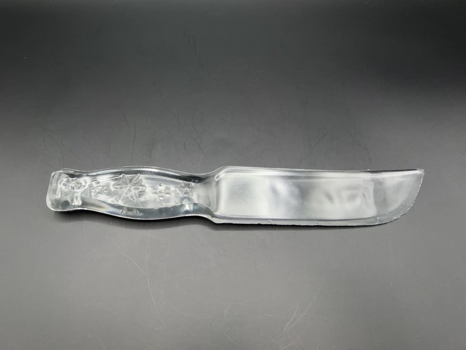 Vintage Clear Glass Knife 9″ Pressed Glass Star Pattern Fruit Butter Letter Open
