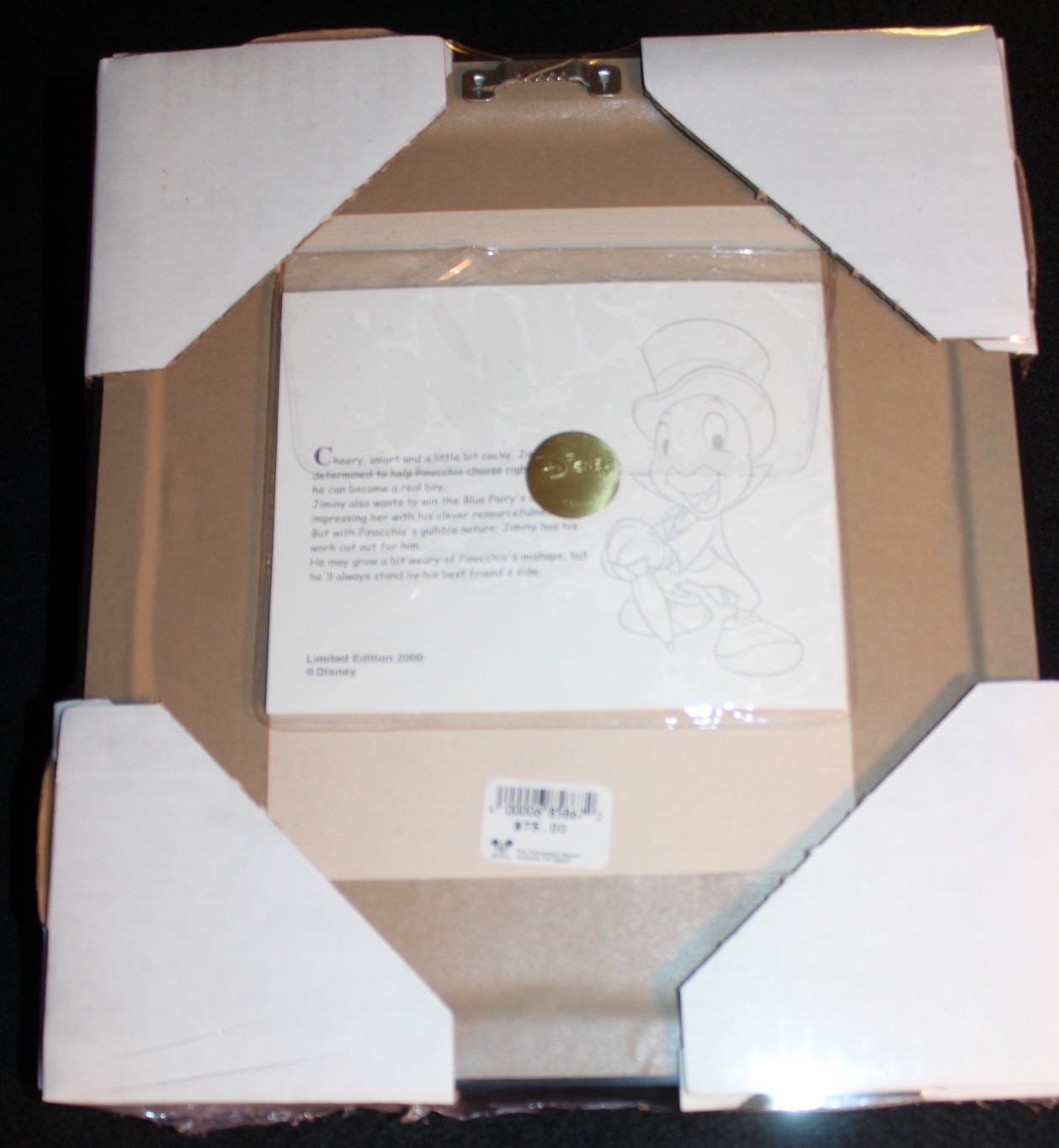 Disneyland 2003 Limited Edition Pin of 2000 Jiminy Cricket Framed Walt Disney