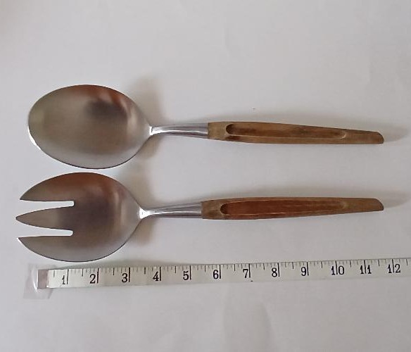 Japanese Teak 12-1/2 inch Stainless Fork &Spoon Salad Servers 2 pc Set FREE SHIP
