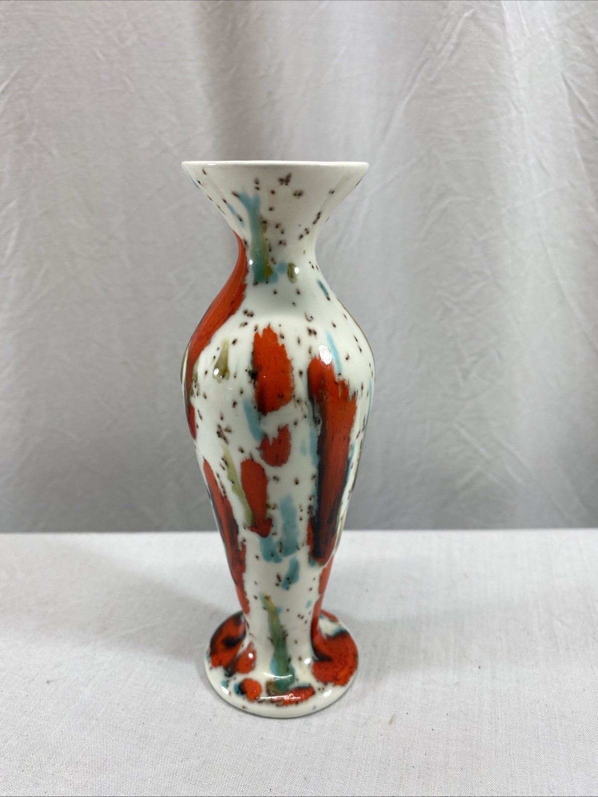Vintage 1960s-70s Ceramic Speckled Splatter Glaze Bud Vase 5.5”