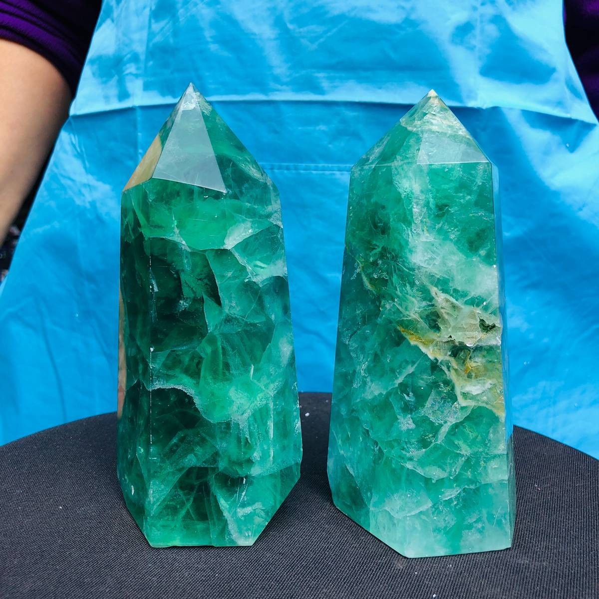 2pc 4.88LB Natural Fluorite crystal Hexagonal point Column Healing Reiki 2712