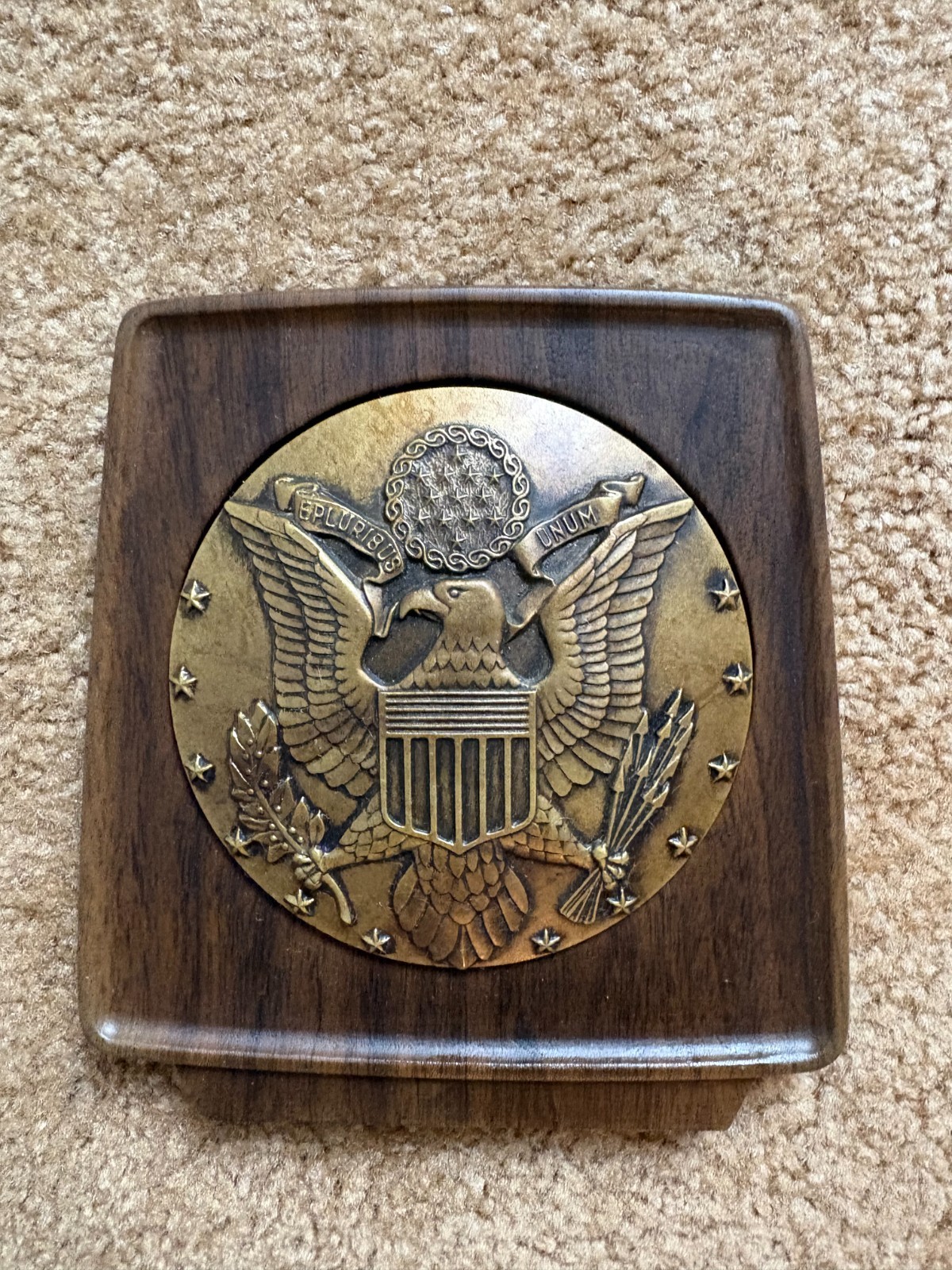 Vintage Bookend (one) USA Seal Heavy Resin Woodgrain Brass Mid 20th Century