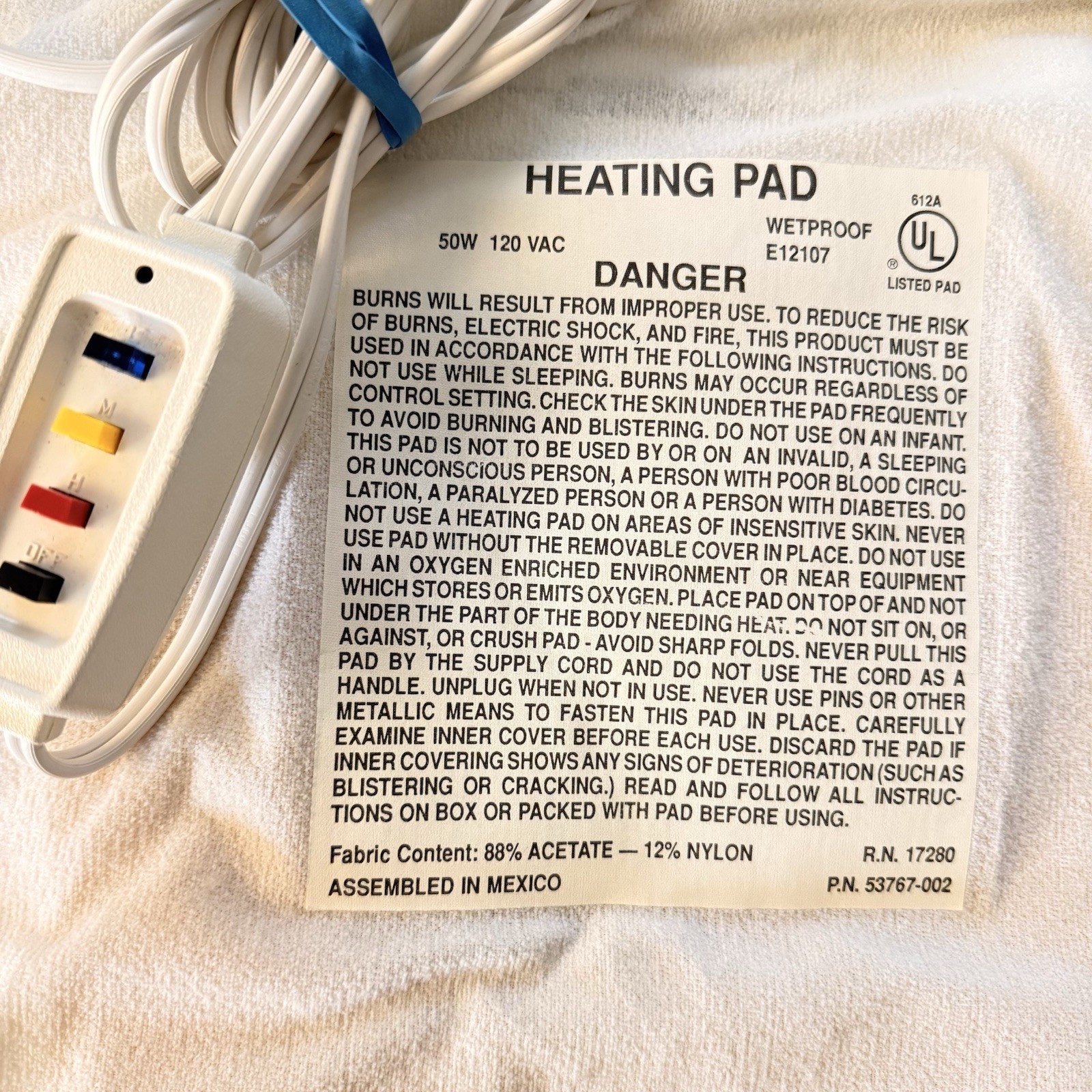 Vintage Northern Electric Heating Pad Wetproof Three Multi Heat NECO-834 12″x23″