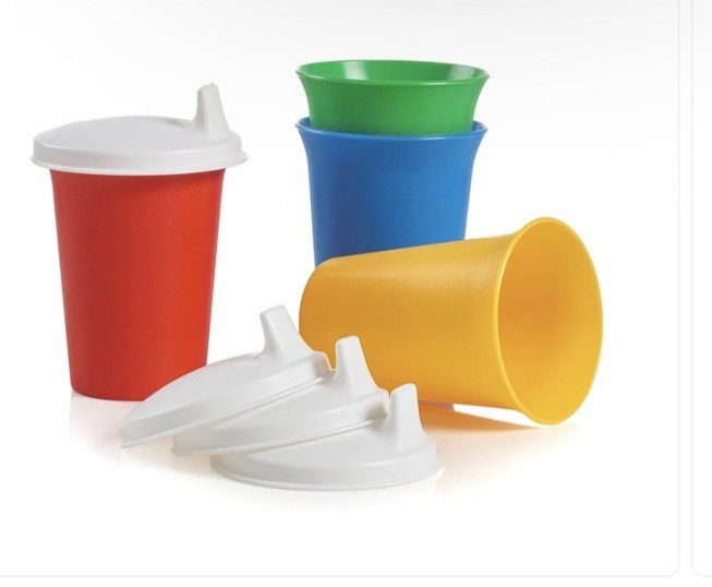 4 New Tupperware Bell Tumblers Domed Sipper Seals Sippy Cups Primary