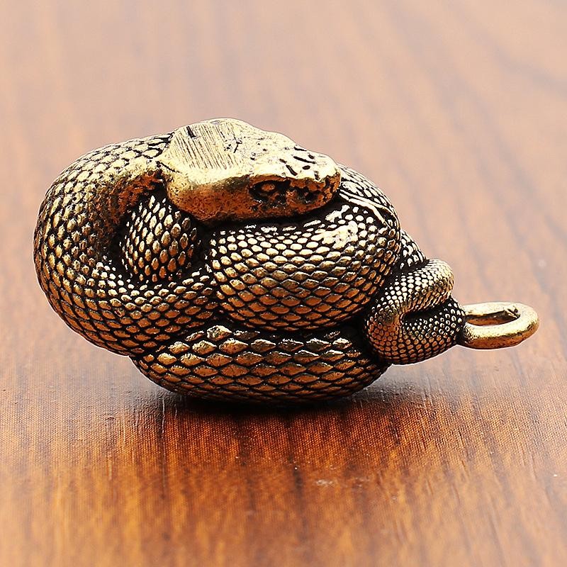 Antique Bronze Snake Statue Mini Figurine Brass Animal Ornament Desktop Decor