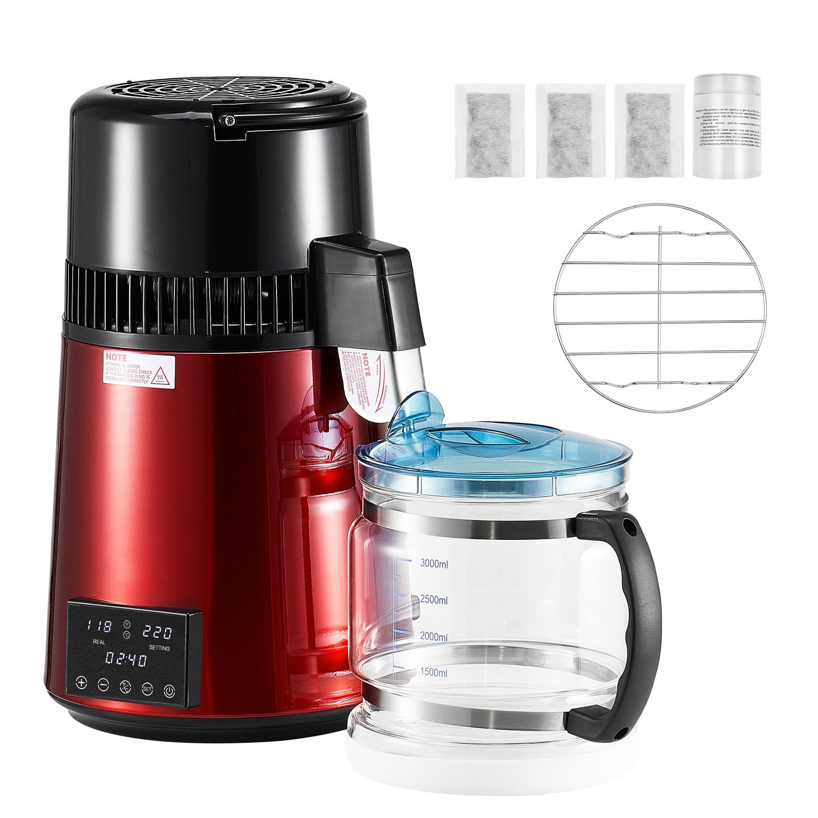 4L 1.1 Gallon Water Distiller, 1750W, Stainless Steel Interior, Glass Pot