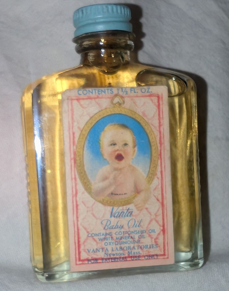Vintage Antique Vanta Baby Oil in Glass Bottle – 1.5 fl oz