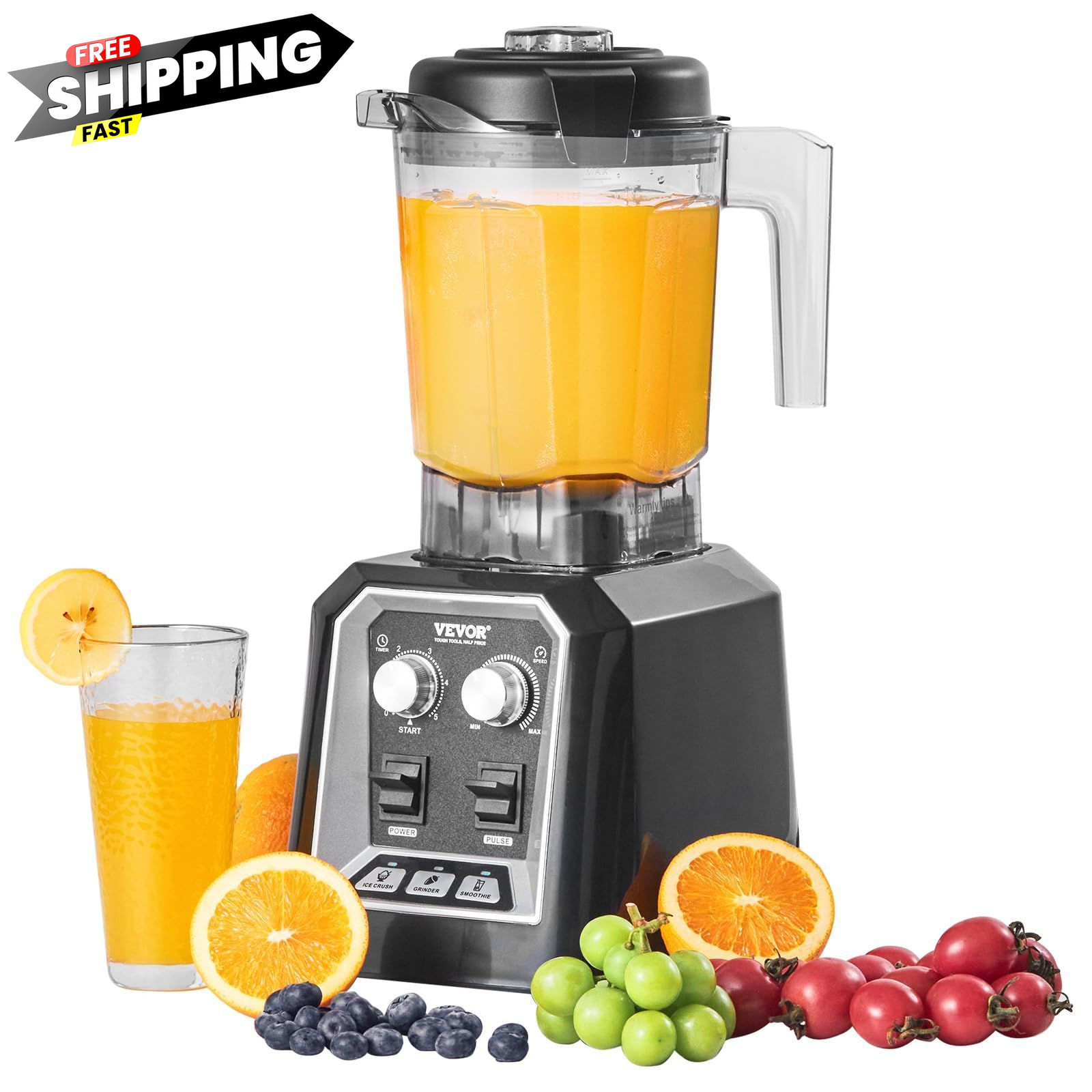 VEVOR Professional Blender, Commercial Countertop Blenders, 2L/68 oz, black