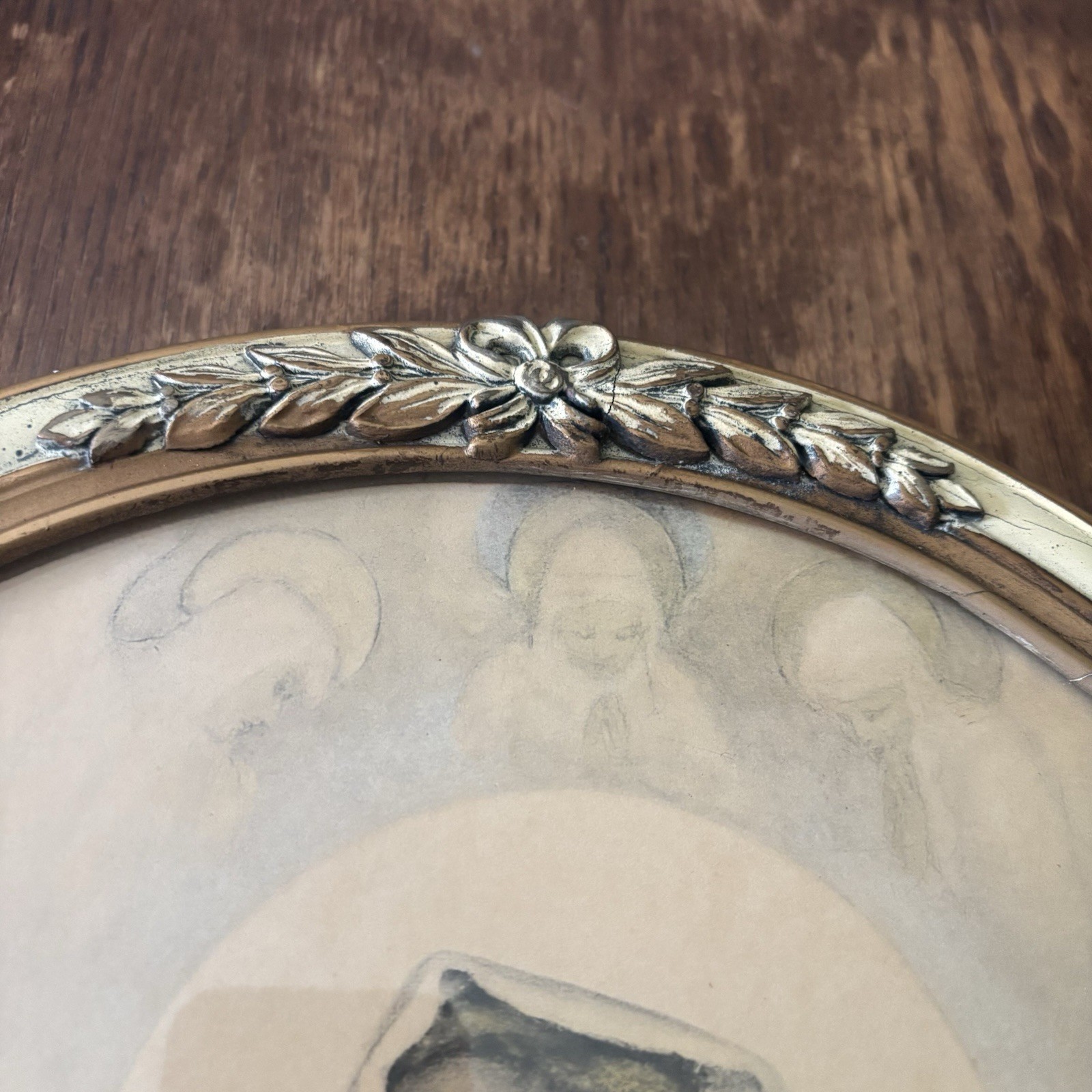 Antique Victorian Wood Picture Frame 13.5″ x 17.5″ Gold Gesso Ornate Arched Top